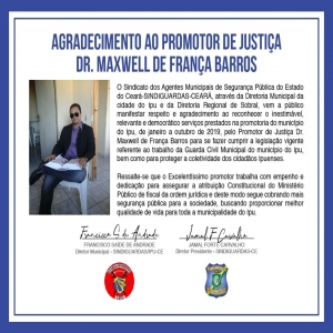 AGRADECIMENTO AO PROMOTOR DE JUSTIÇA DR MAXWELL DE FRANÇA BARROS